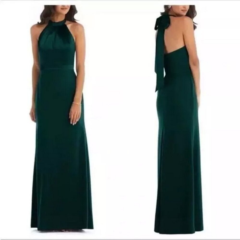 After Six Evegreen Halter Neck Charmeuse & Crepe Gown
